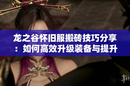 龙之谷怀旧服搬砖技巧分享：如何高效升级装备与提升收益